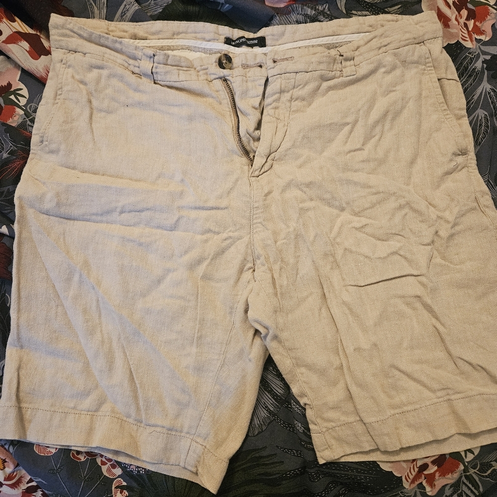 Classic Beige Men's Flat Front Shorts